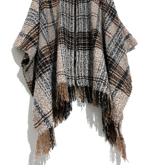 Marc New York Zip Up Turtleneck Plaid Tassel Hem Sweater Poncho One Size Fit All - Picture 5 of 16